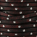 5mm flat RUSTIC STUDDED leather BURGUNDY - meter