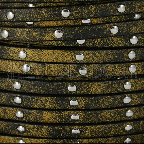 5mm flat RUSTIC STUDDED leather YELLOW - meter