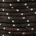 5mm flat RUSTIC STUDDED leather BROWN - meter