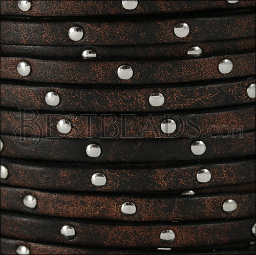 5mm flat RUSTIC STUDDED leather BROWN - meter