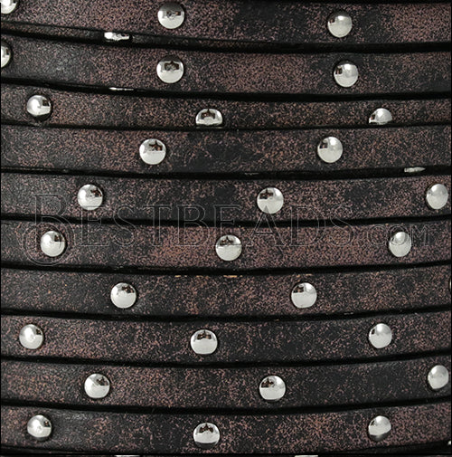 5mm flat RUSTIC STUDDED leather PURPLE - meter