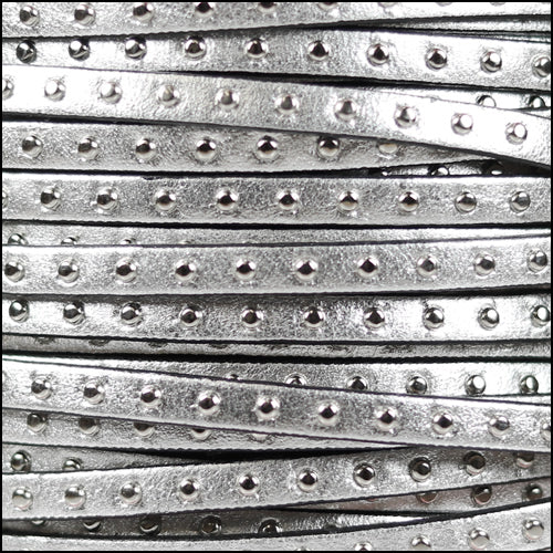 5mm flat STUDDED leather METALLIC SILVER - 1 meter