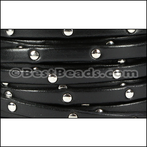 5mm flat STUDDED leather BLACK - meter