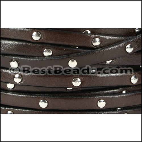 5mm flat STUDDED leather CHOCOLATE - meter