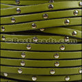 5mm flat STUDDED leather OLIVE GREEN - meter