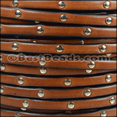 5mm flat STUDDED leather TAN - meter