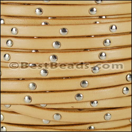 5mm flat STUDDED leather NATURAL - meter