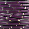 5mm flat STUDDED leather DEEP PURPLE - meter