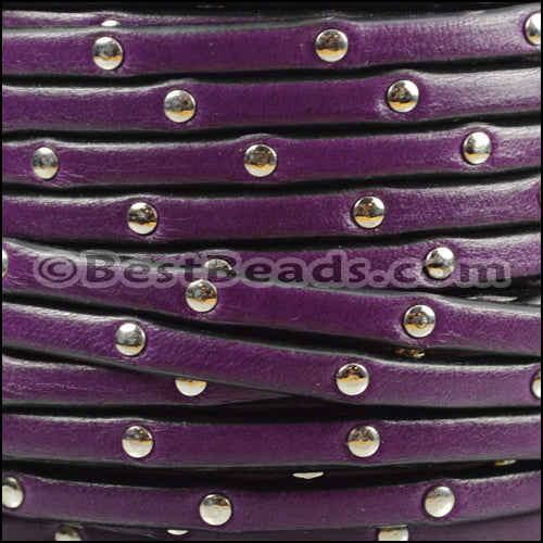 5mm flat STUDDED leather DEEP PURPLE - meter