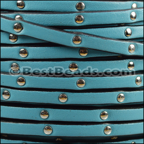5mm flat STUDDED leather PASTEL TURQUOISE - meter