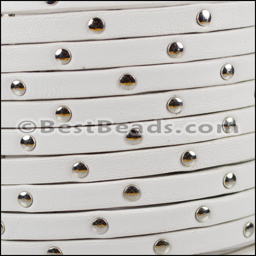 5mm flat STUDDED leather WHITE - meter