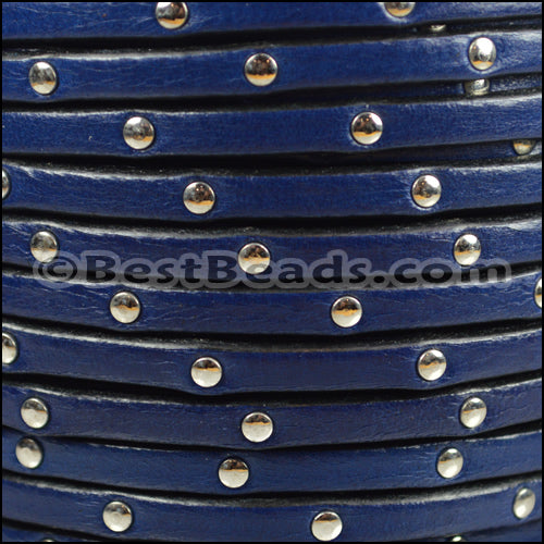 5mm flat STUDDED leather ELECTRIC BLUE - meter
