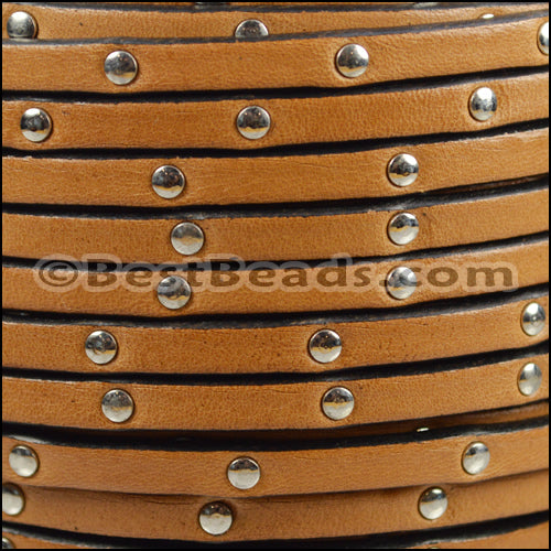 5mm flat STUDDED leather TOBACCO - meter