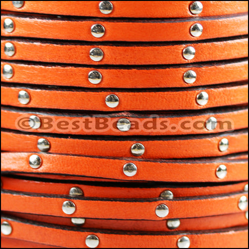5mm flat STUDDED leather RUST - meter
