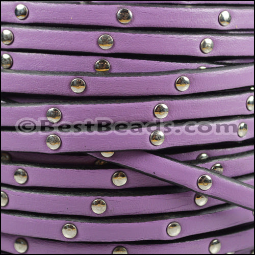 5mm flat STUDDED leather LILAC - meter