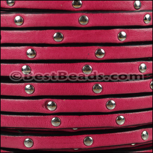 5mm flat STUDDED leather FUCHSIA - meter