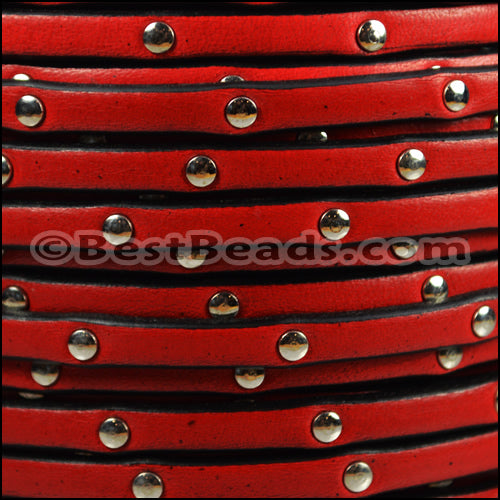 5mm flat STUDDED leather RED - meter
