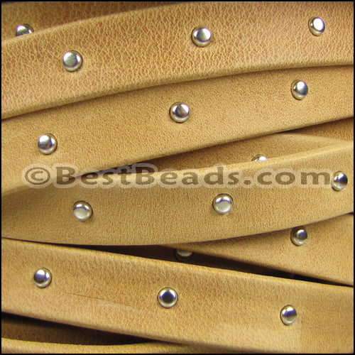 10mm flat STUDDED ARIZONA leather OLD GOLD - meter