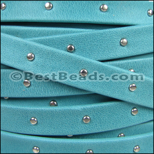 10mm flat STUDDED ARIZONA leather TURQUOISE - meter