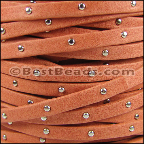 5mm flat STUDDED ARIZONA leather BURNT ORANGE - meter