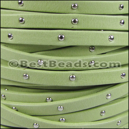 5mm flat STUDDED ARIZONA leather KEY LIME GREEN - meter