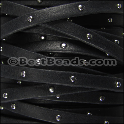 5mm flat STUDDED ARIZONA leather BLACK - meter