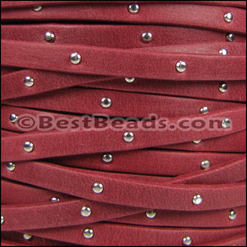 5mm flat STUDDED ARIZONA leather RED - meter