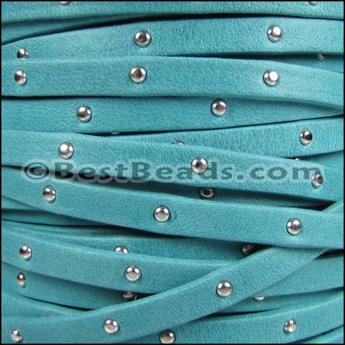 5mm flat STUDDED ARIZONA leather TURQUOISE - meter