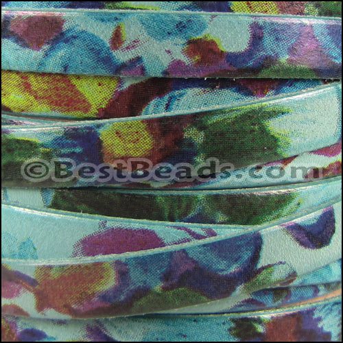10mm flat WATERCOLOR leather FLORAL TURQUOISE - meter