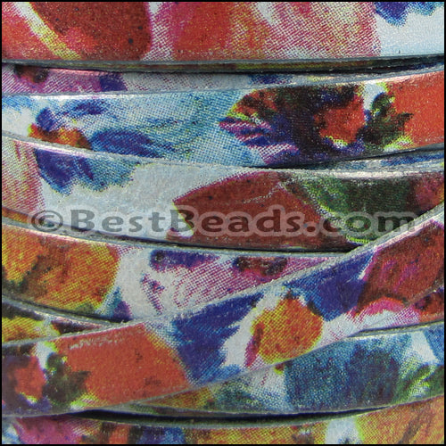 10mm flat WATERCOLOR leather FLORAL BLUE - meter