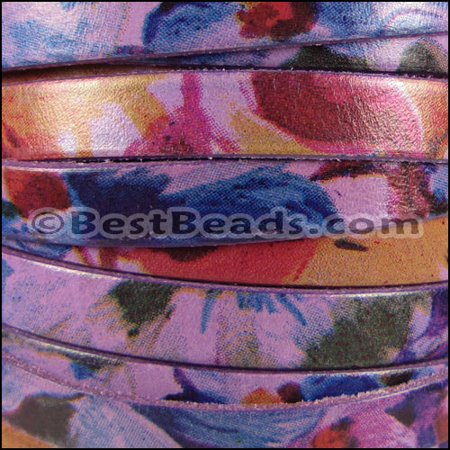 10mm flat WATERCOLOR leather FLORAL PURPLE - meter