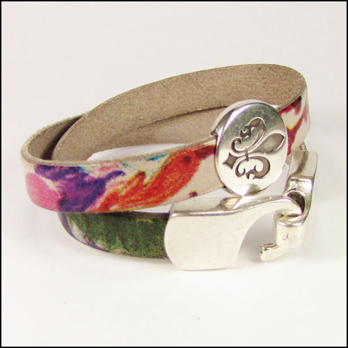 10mm flat WATERCOLOR leather FLORAL TURQUOISE - meter