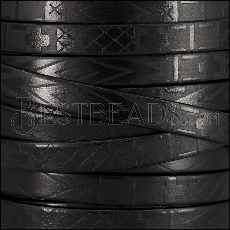 10mm flat IMPRINTED SOUTH WESTERN leather BLACK - 1 meter