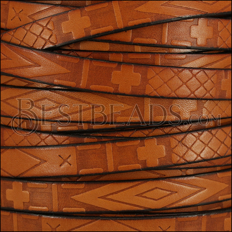 10mm flat IMPRINTED SOUTH WESTERN leather BURNT ORANGE - 1 meter