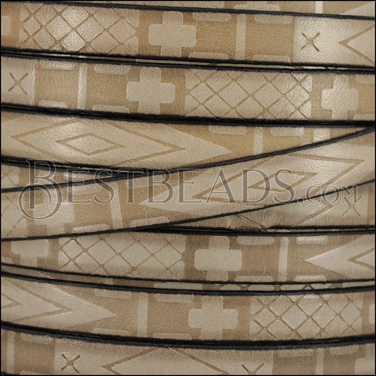 10mm flat IMPRINTED SOUTH WESTERN leather BEIGE - 1 meter