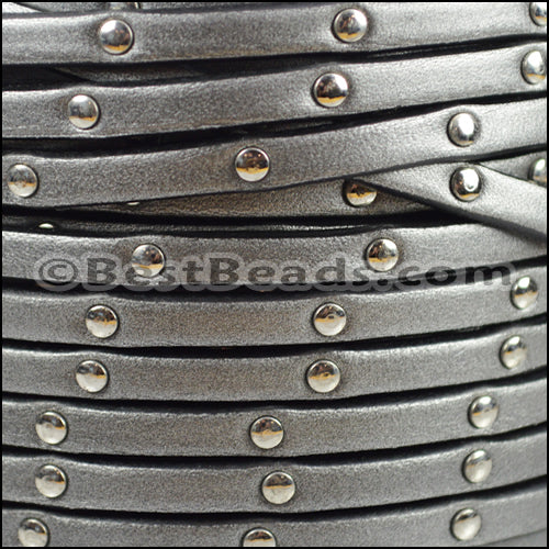 5mm flat STUDDED leather METALLIC GUNMETAL - meter
