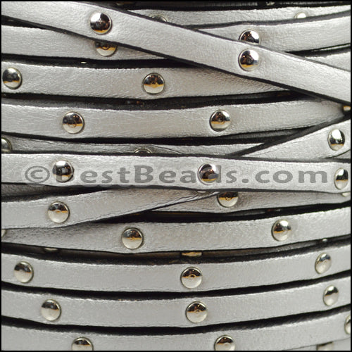 5mm flat STUDDED leather METALLIC ANT. SILVER - meter