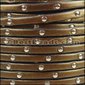5mm flat STUDDED leather METALLIC BROWN - meter