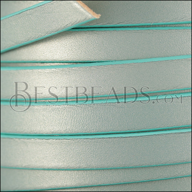 10mm flat leather CANDY SHIMMER TURQUOISE - meter