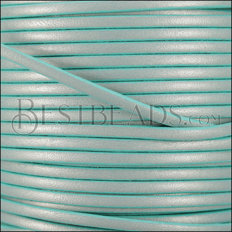 3mm flat leather CANDY SHIMMER TURQUOISE - meter
