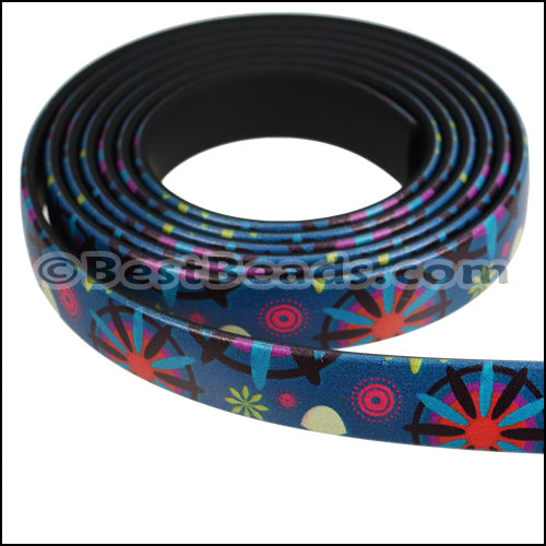 10mm flat FANTASY band TEAL SHAPES - 1 meter