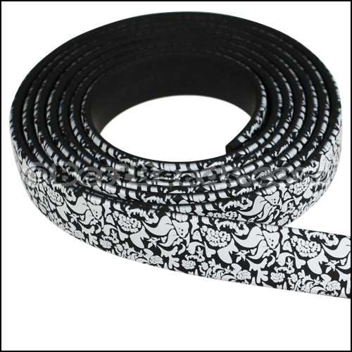 10mm flat FANTASY band B&W FLORAL - 1 meter