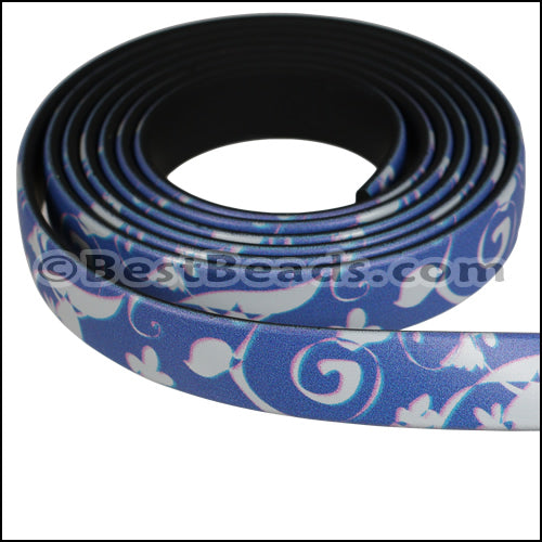 10mm flat FANTASY band BLUE FLORAL SWIRL - 1 meter