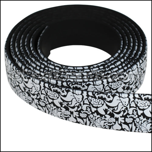 15mm Flat FANTASY band B&W FLORAL - 1 meter