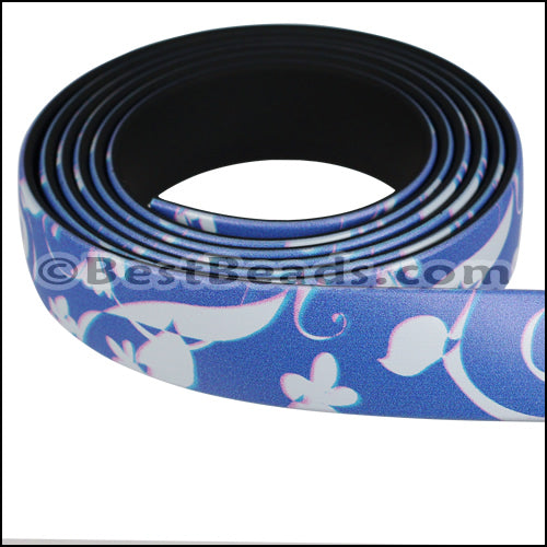 15mm flat FANTASY band BLUE FLORAL SWIRL - 1 meter