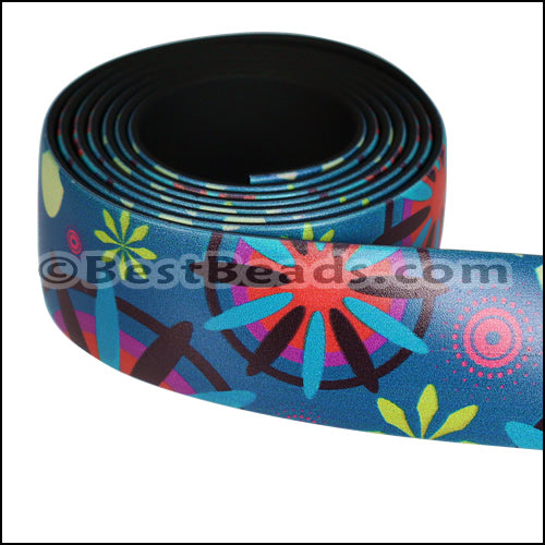 25mm flat FANTASY band TEAL SHAPES - 1 meter