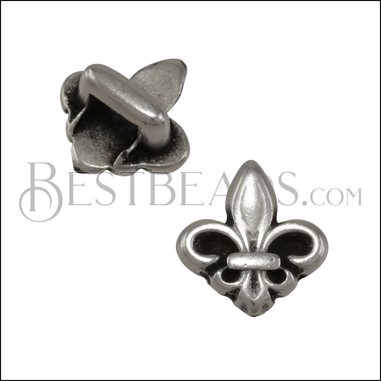 3mm flat FLEUR DE LIS slider ANT SILVER - 10 pcs