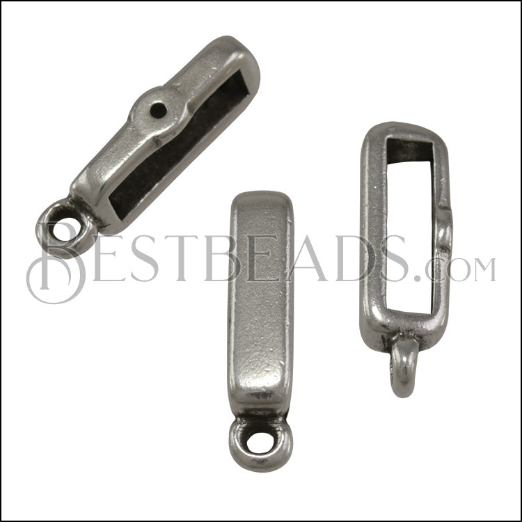 10mm flat CRIMP BAR WITH RING slider ANT SILVER - 10 pcs
