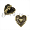 5mm flat CRIMP HEART slider ANT BRASS - 10 pcs