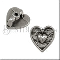 5mm flat CRIMP HEART slider ANT SILVER - 10 pcs